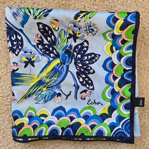NEW Echo Square Silk Scarf Blue Birds